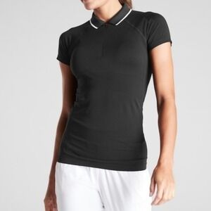 Athleta Momentum Polo Tee Black Short Sleeve Sz XL Athletic Golf Top‎